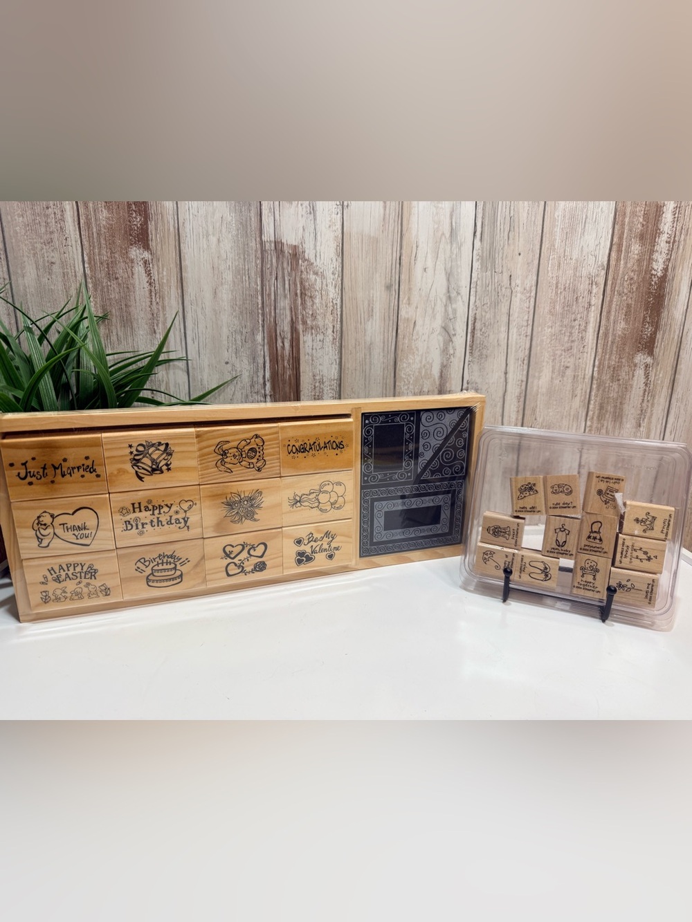 Wooden Rubber Stamp Set - Natural Wood Tone